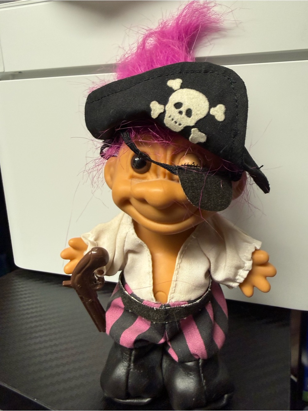 Vintage Pink Hair Pirate Troll Doll Eyepatch Skull Hat